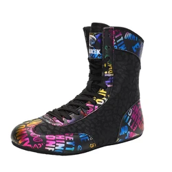 High Tube Color Printing Adult Boxing Shoes Kid Size 27-45 Luxury Breathable Wrestling Sneakers SAMBO Squat Gym Fitness Boots