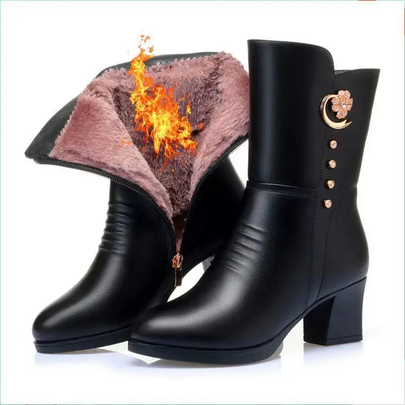 Women's Winter Ankle Boots Heel Soft Leather Ankle Boots Women Soft