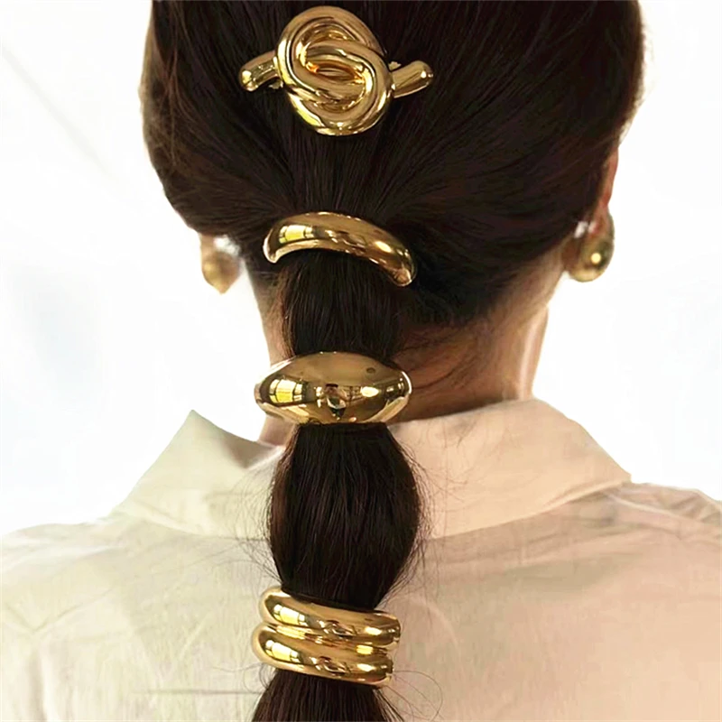 Crystal headband Metal hair accessories Hair accessories European and American style simple U-shaped alloy ponytail headband high elastic rubber band hairband low ponytail hairband fema