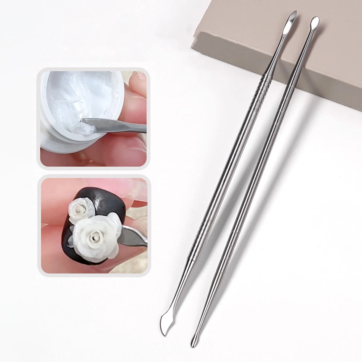 Double Head Nail Art Carving Stick, 3D Petal & Leaf Blade Design, Detailing & Gel Tool, 16.5cm Professional Manicure Tool