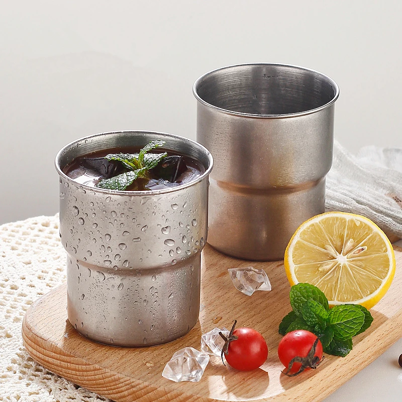 

300ml Stainless Steel Silver Beer Mug Portable Stepped Single Layer Cup Reusable Metal Cold Drinking Juice Cups for Coffee Water