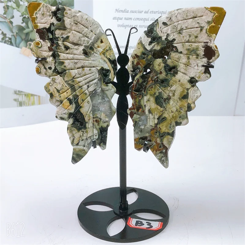 

Natural Moss Agate Butterfly Wings Crystal Carving Gemstone Crafts For Girl Birthday Present Decorations Gift 1pair
