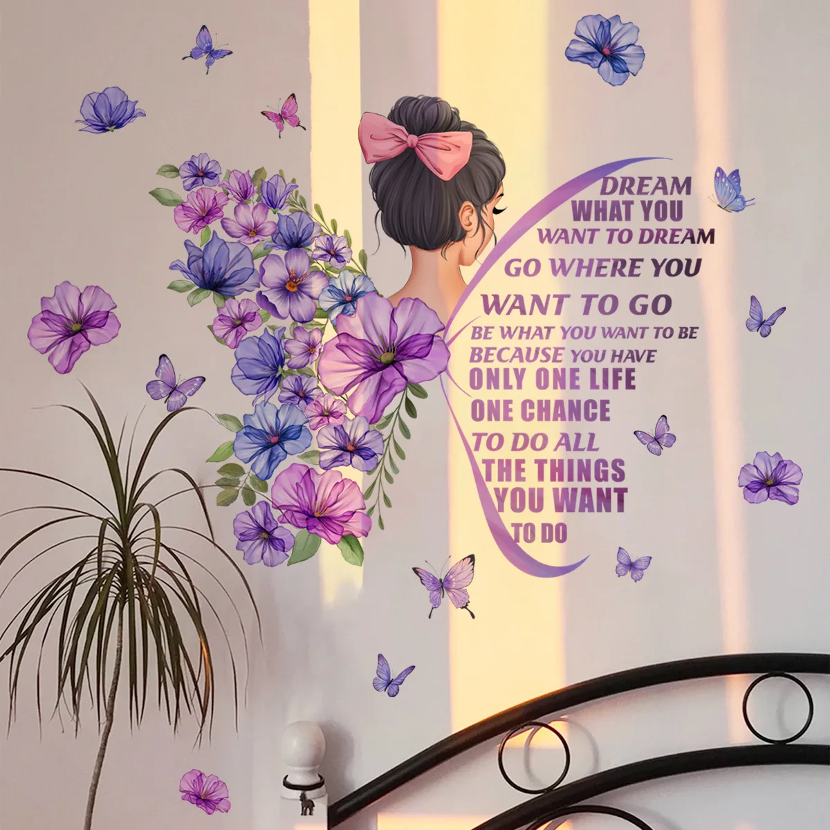 GirlFloralButterflyWingsWallStickersSelfadhesiveRemovableVinyl