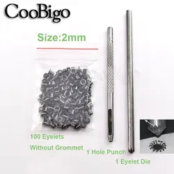 Deluxe Metal Grommet Tool Kit for DIY Leather and Fabric Crafts (100 Pieces, Black) (Dia. 2mm)