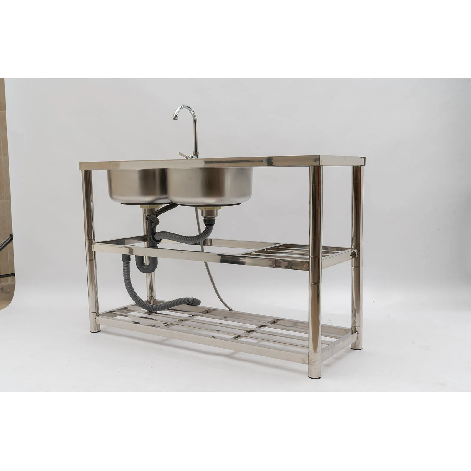 Stainless Steel Commercial Sink Utility Sink 2 Compartment Kitchen w/Prep Table