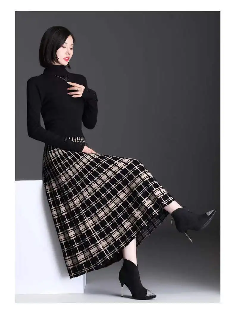 Plaid Skirt Winter Thick Woolen Half-Length Skirt 2025 New High-Waist Plaid A-Line Large Skirt Apring Autumn Elegant
