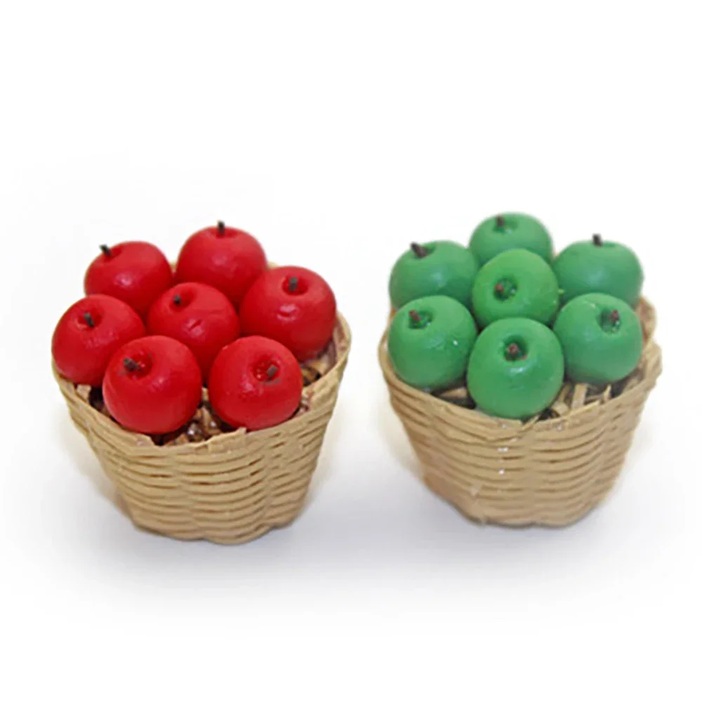 1/12 Dollhouse Mini Resin Fruits Basket Simulation Orange Apple Grape Banana Model Toys Miniature Decorate Doll House Accessorie 2 pcs hand money for kids basket model decorations mini ornament rattan storage child house