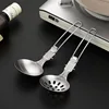 4PCS Outdoor Folding Kitchenware Set Camping Travel Portable 304 Stainless Steel Stir Frying Pot Shovel Soup Spoon 4