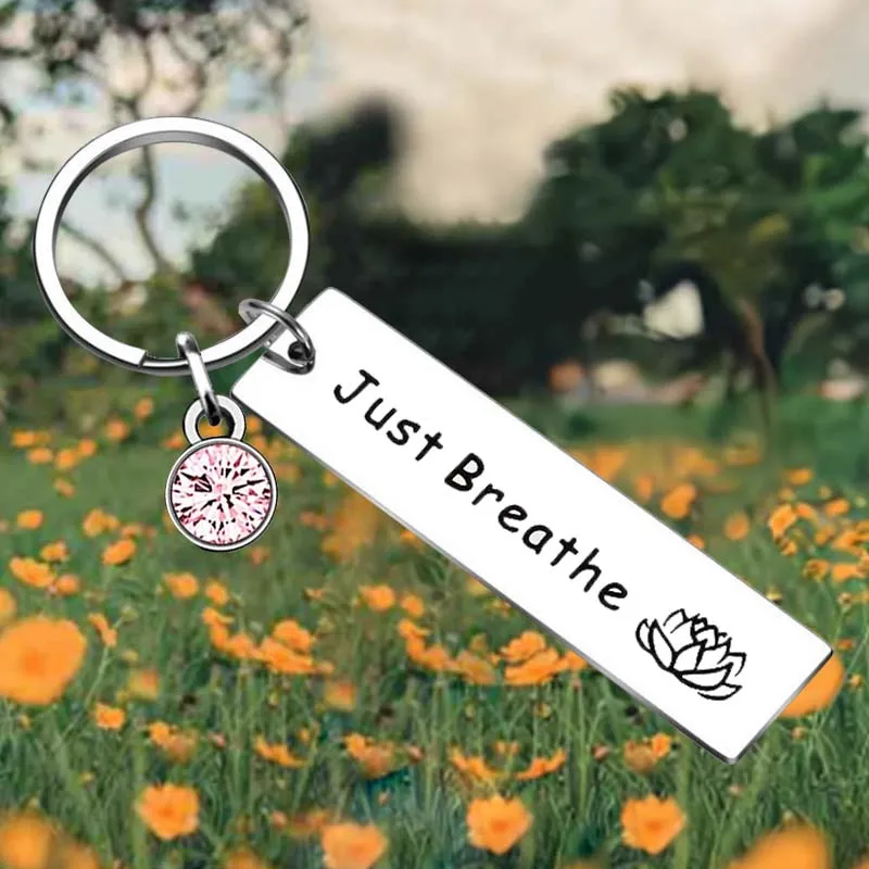 

Breathe Lotus Key Chain Ring Yoga Jewelry Inspirational Gift keychains pendant Lotus Flower Gift