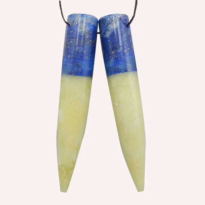 New Natural Stone Lapis Lazuli Serpentine Intarsia Gemstone Earrings Beads For Women DIY Jewelry Making 44x8mm 9g
