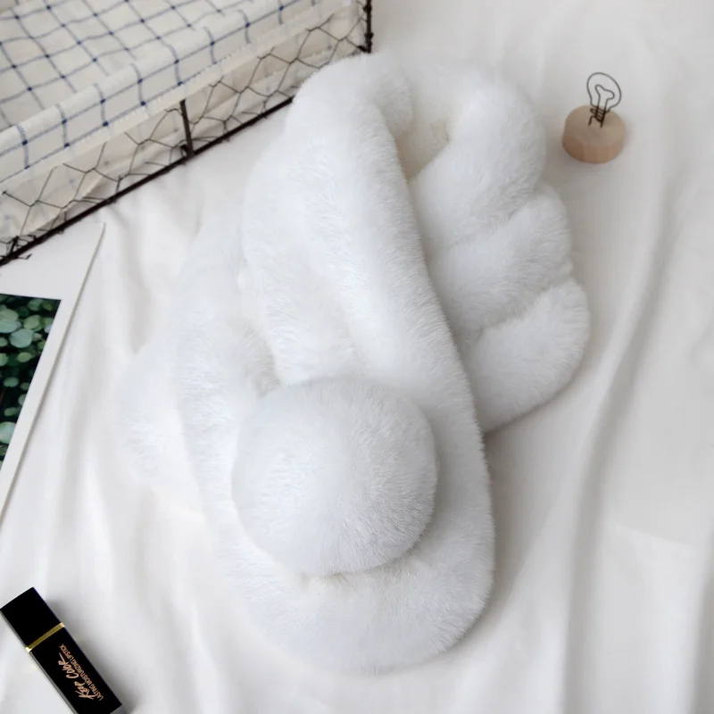 White imitation rex rabbit fur scarf (single ball)
