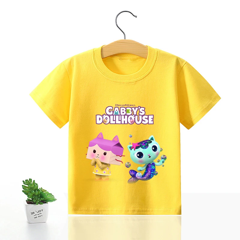 Gabby Dollhouse T-shirt for Children Girl Cartoon Cotton Tees Anime Summer Top Themed Birthday Clothes O-neck Short Sleeve Gift 2