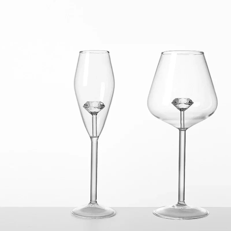 Large Capacity Creative 3D Diamond Pink Glass Rose Winged Heart Build-in Red Wine Glasses Cup Stemware Goblets Lovely Gift 1 PC