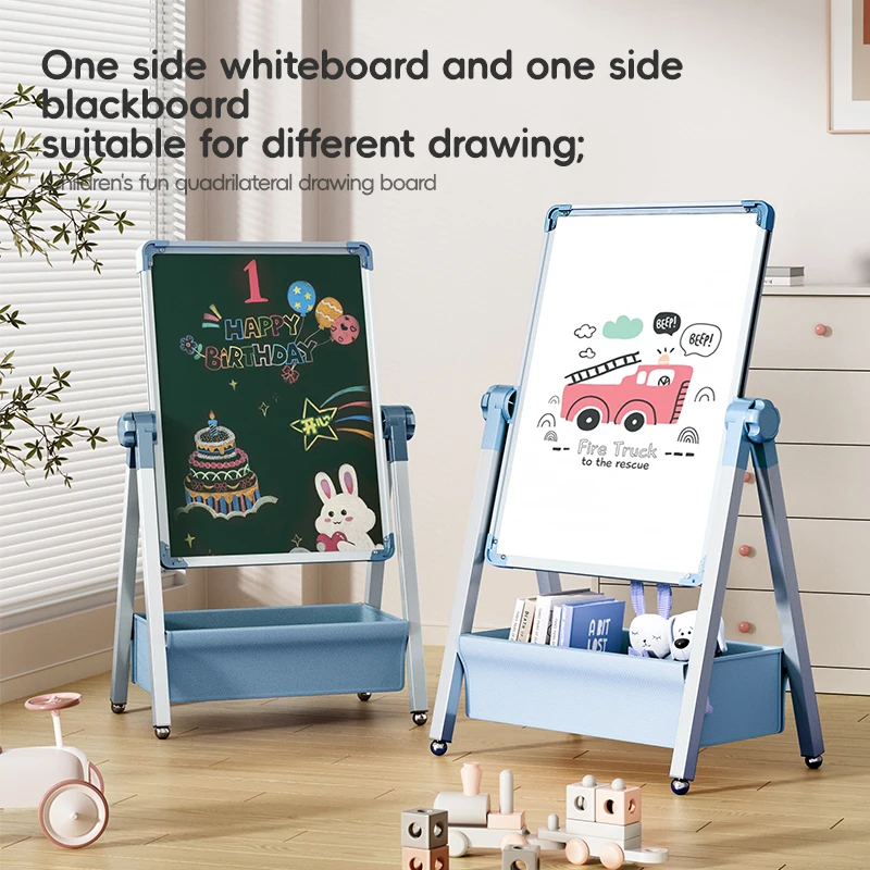 어린이용 양면 자석 그림판 - 접이식 스탠딩 이젤, 칠판 및 화이트보드 포함 |   재사용 가능한 낙서판