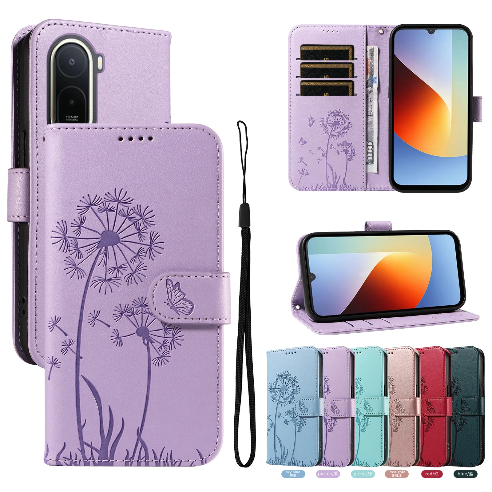 Leather Flip Wallet Case - Magnetic Card Stand Book Cover