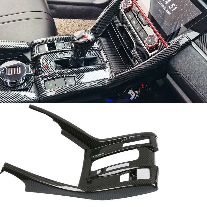 

Автомобильная панель переключения передач для 2016 2017 2018 2019 2020 Honda Civic 10 поколения, аксессуары, подставка для чашки, рамка, наклейка из углеродного волокна