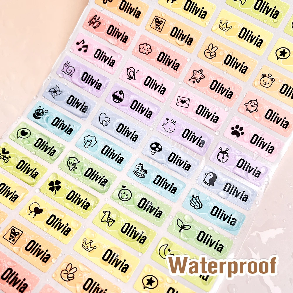 200pcs Custom Hebrew Name Tag Sticker Self-adhesive Waterproof Personalized Kawai Kids School Label for Children Stationery