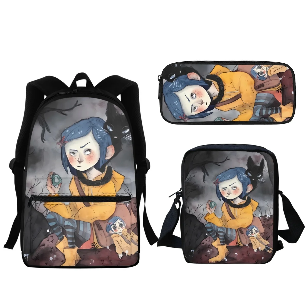 

Coraline Anime Printing Student Backpack Back to School Gift Large Capacity Comfortable Lunch Portable Satchel Bag Pencil Case