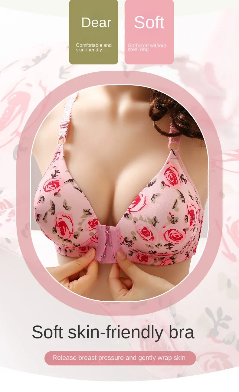 Description Picture 4 of itemNew Sexy Push Up Bras Front Closure Floral Rose Brassiere Wireless Bralette Breast Seamless Bras For Women Underwear Plus Size