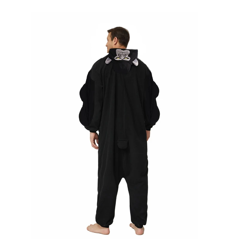 Men's Black Zipper Orangutan Kigurumi One-Piece Onesie Animal Cosplay Pajama Adult Cartoon Overall Winter Jumpsuit Homewear
