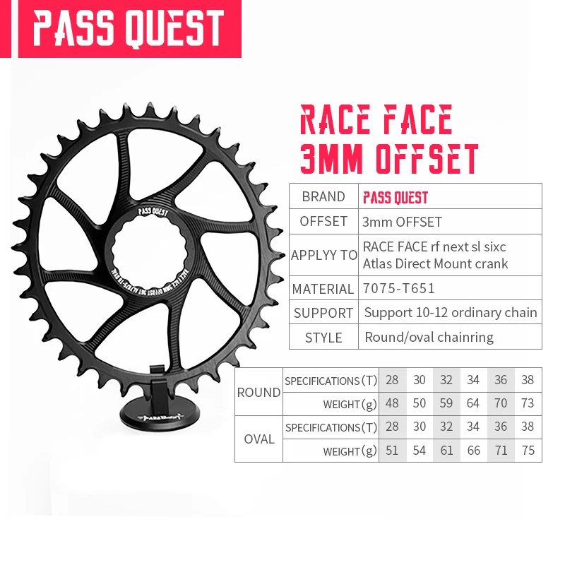 

PASS QUEST Direct Mount MTB Crank Mountain Bike Chainring 28-38T 3mm Offset Narrow Wide Chainwheel For RACEFACE Bicycle Crankset