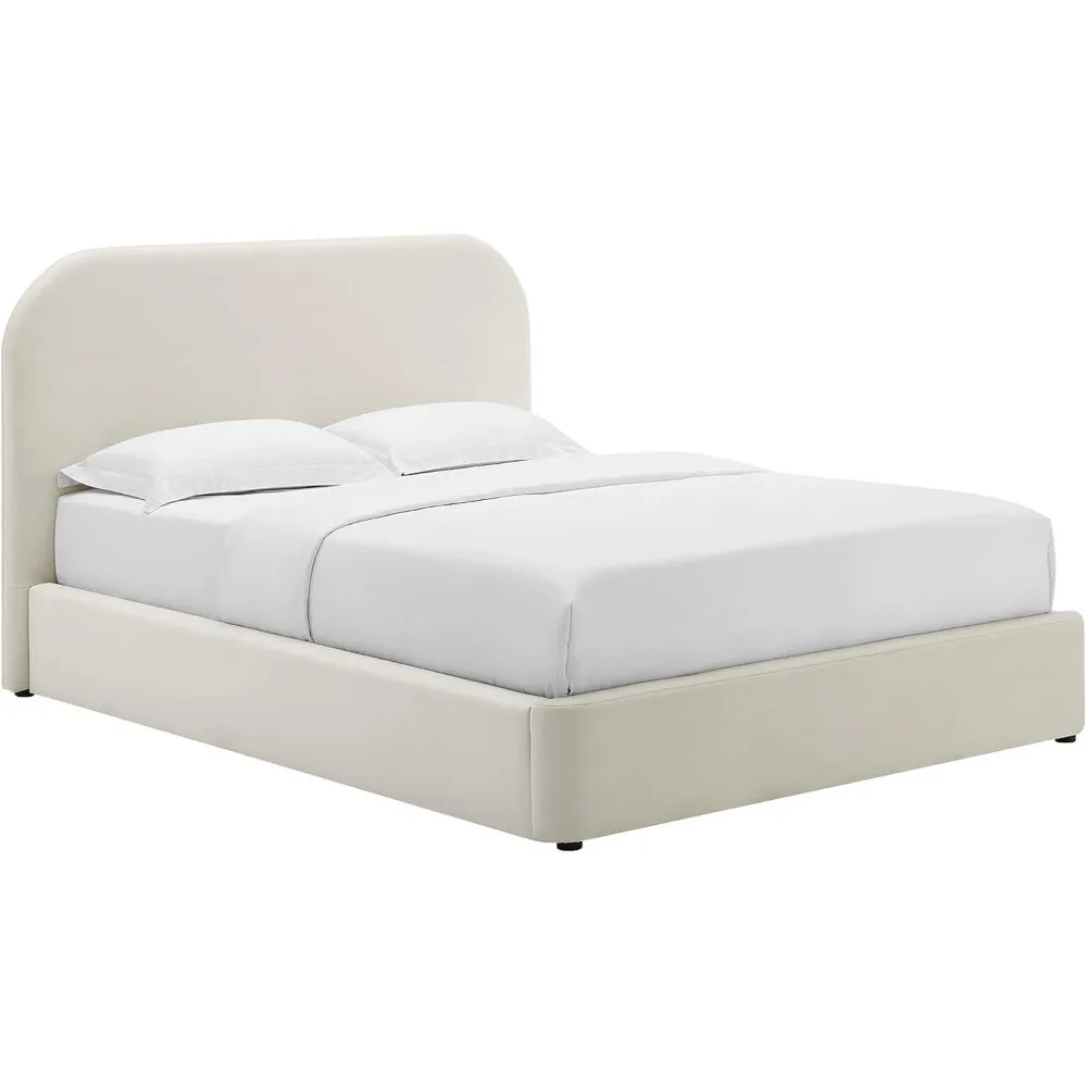 Modway Keynote Modern Queen Bed Frame with Curve Shaped Headboard in Alabaster, Upholstered in Performance Velvet, Queen Size Pl 3