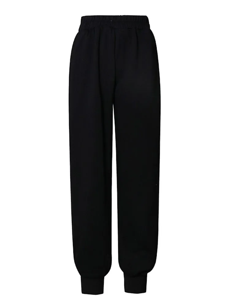 KBQ Casual Folds Loose Jogger Sweatpants For Women High Waist Minimalist Solid Pencil Pants Female Autumn Fashion Style Clothing