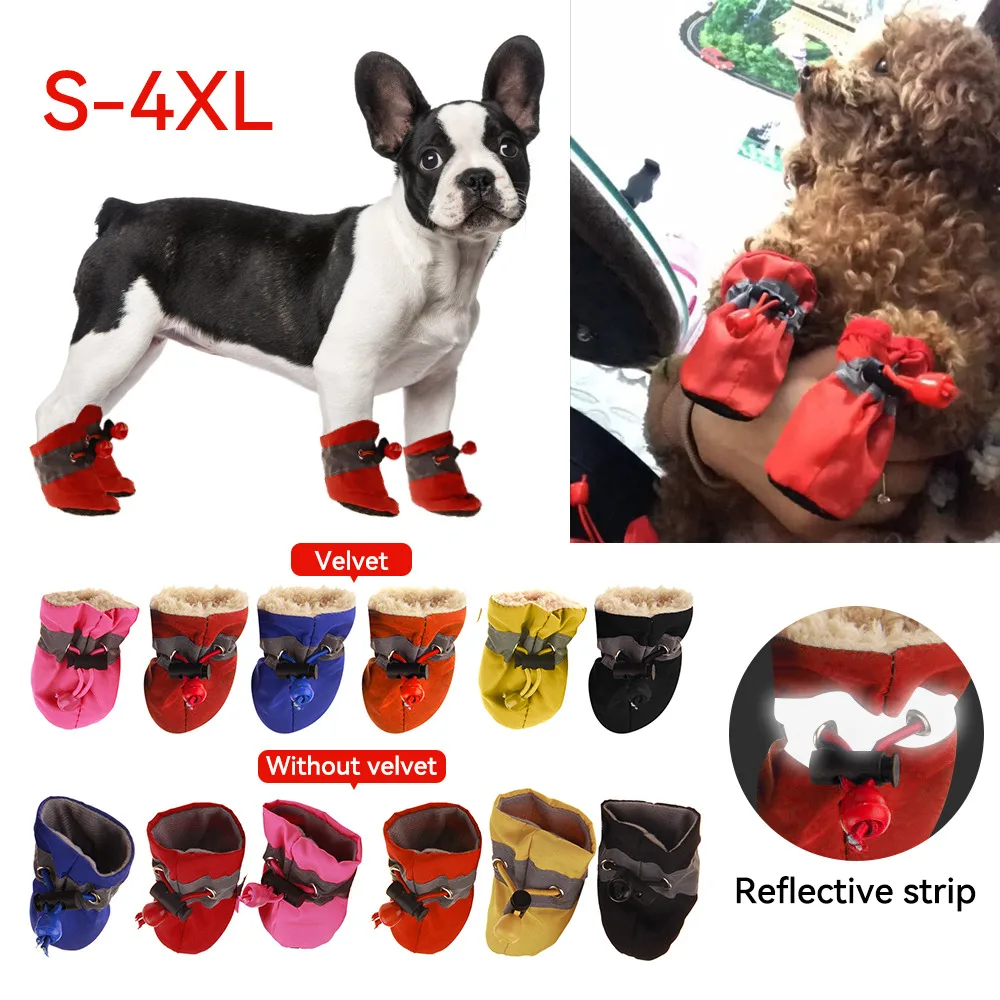 Pet Shoes 4pcs Anti-Slip Waterproof For Dogs Rain Snow Dog Boots Footwear Thick Warm Cat Socks Small Dogs Slippers
