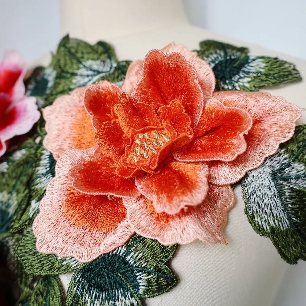 Large Red Peony Flower Embroidered Applique Patch - Sew On Embellishment For Clothes, Bags, Home Decor
