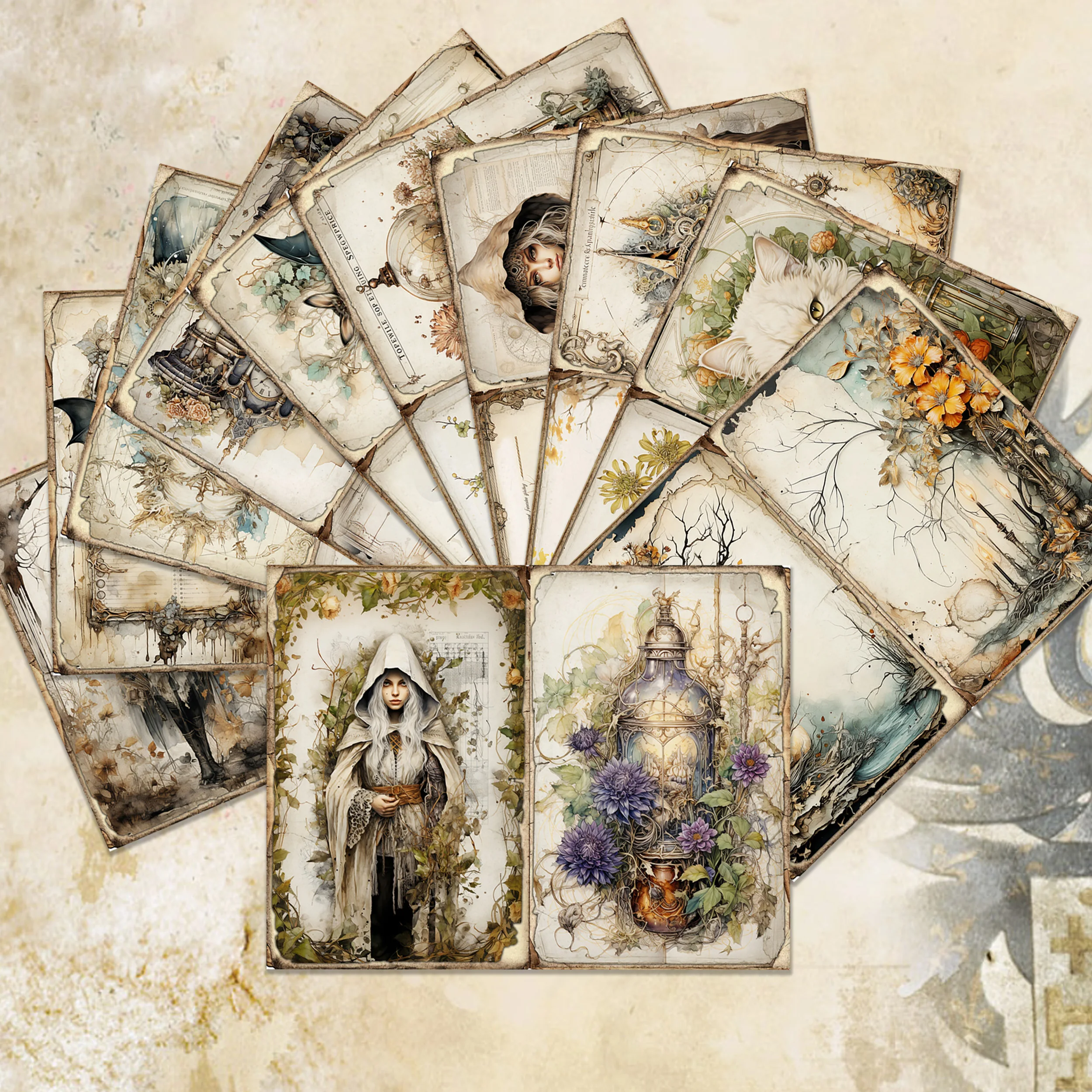 JAIIMAN 54pcs(12paper+42stickers) 빈티지 매직 테마 DIY 장식 종이, 저널 용품, 예술 공예, 스크랩북에 적합