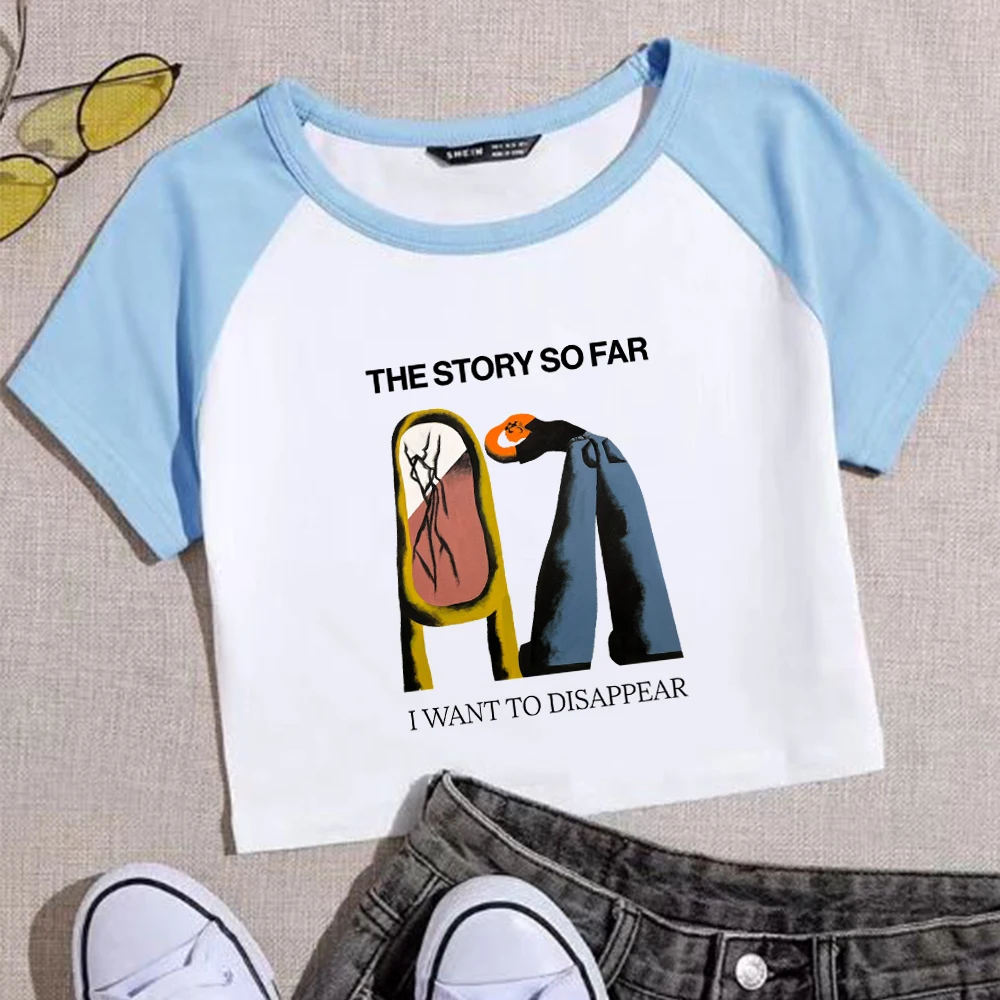 

История на сегодняшний день я хочу исчезнуть 2024, кроп-топы, футболка, модный супер-короткий подарок для девушек, обычный круглый вырез, короткие рукава