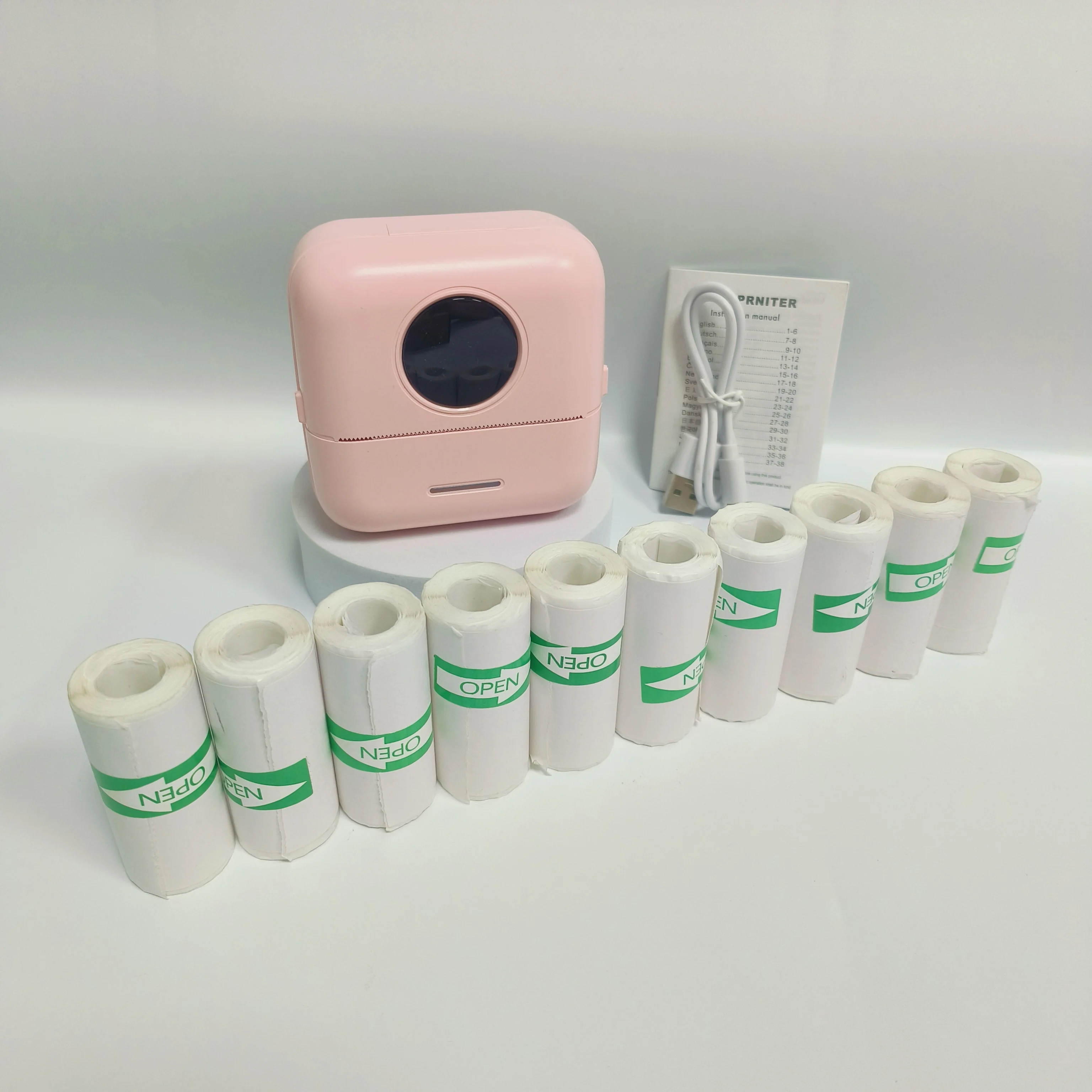 휴대용 미니 포켓 감열 프린터 (스티커 롤 10개 포함) - iOS & 안드로이드 무선 스티커 프린터, 잉크 없는 소형 프린터