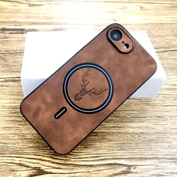 Luxurious Faux Sheepskin Leather Case with MagSafe and Wireless Charging Capability - iPhone 14 Pro (Dark Brown)