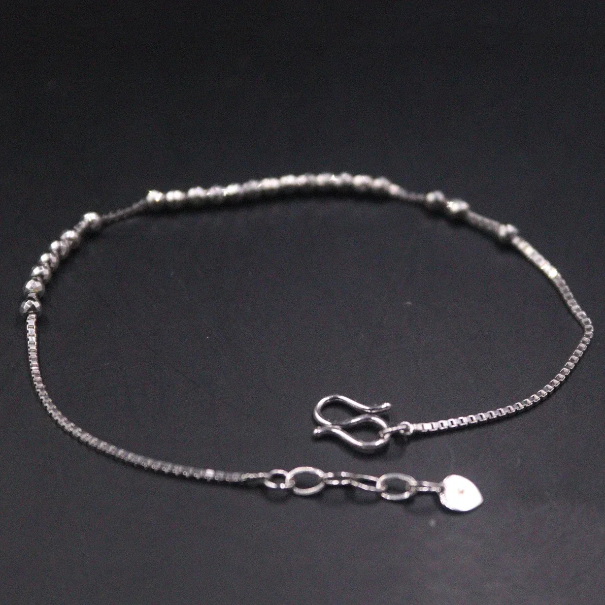 

PT950 Pure Solid Platinum 950 Bracelet Women 2.5mm Beaded Link Thin Box Bracelets 18cm Stamp Pt950