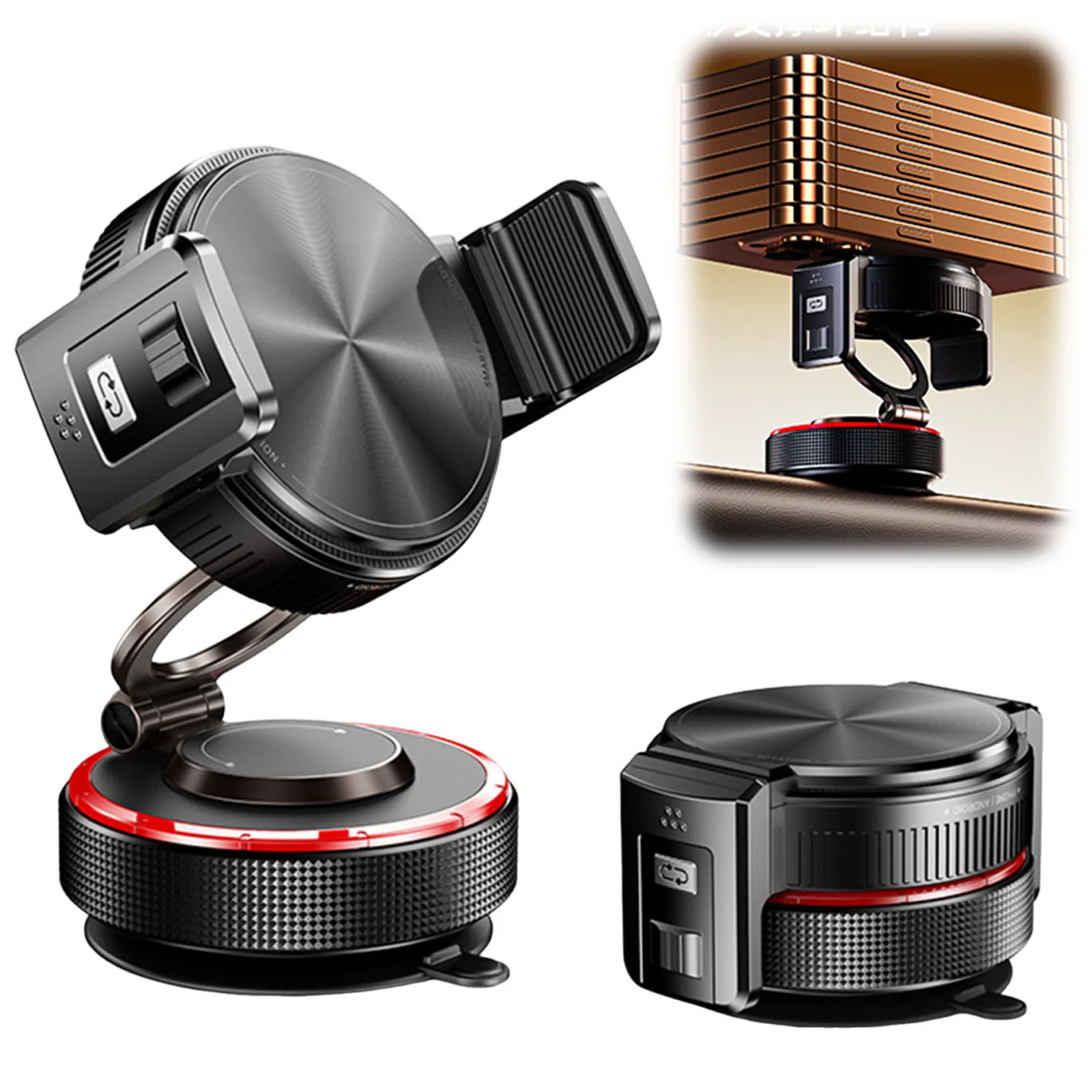 Universal 360° Rotating Magnetic Car Phone Holder with Vacuum Suction and Foldable Stand