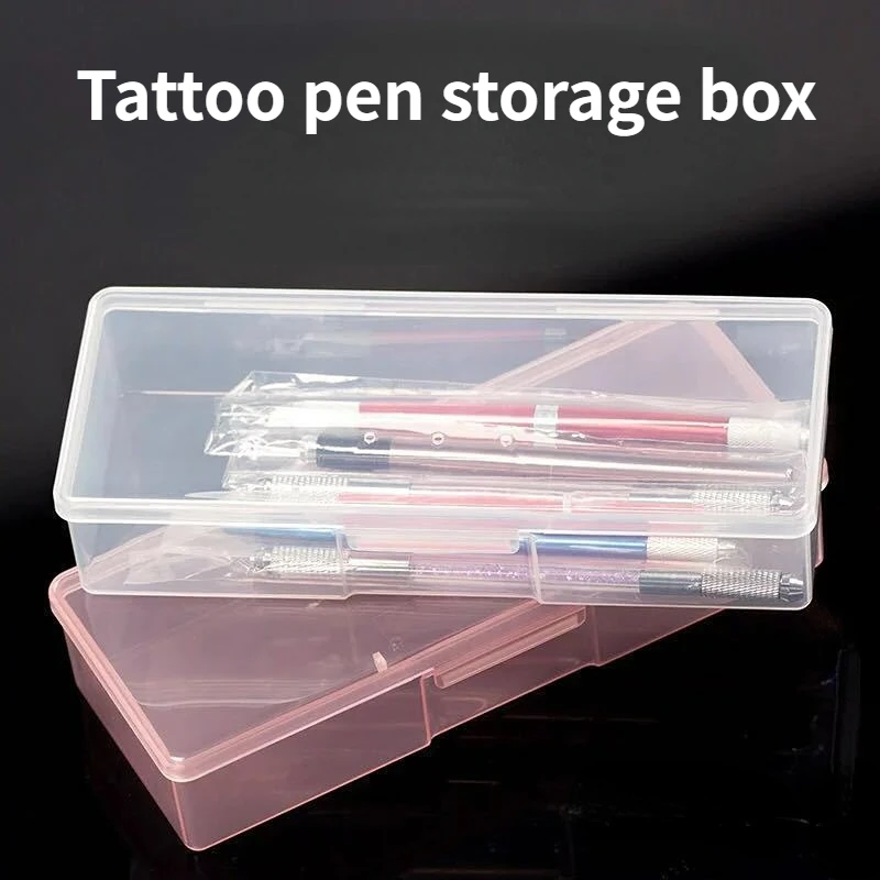 

1pc Plastic Tattoo Blade Needle Storage Box Pink White Manual Embroidery Microblading Pen Rectangle Organizer Display Container