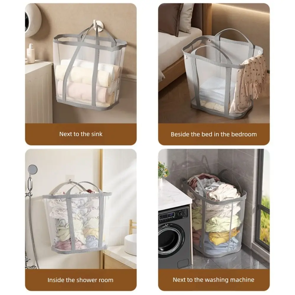 Large Capacity Foldable Laundry Basket Breathable Mesh With Handle Storage Basket Sundries Storage Nylon Dirty Clothes Basket