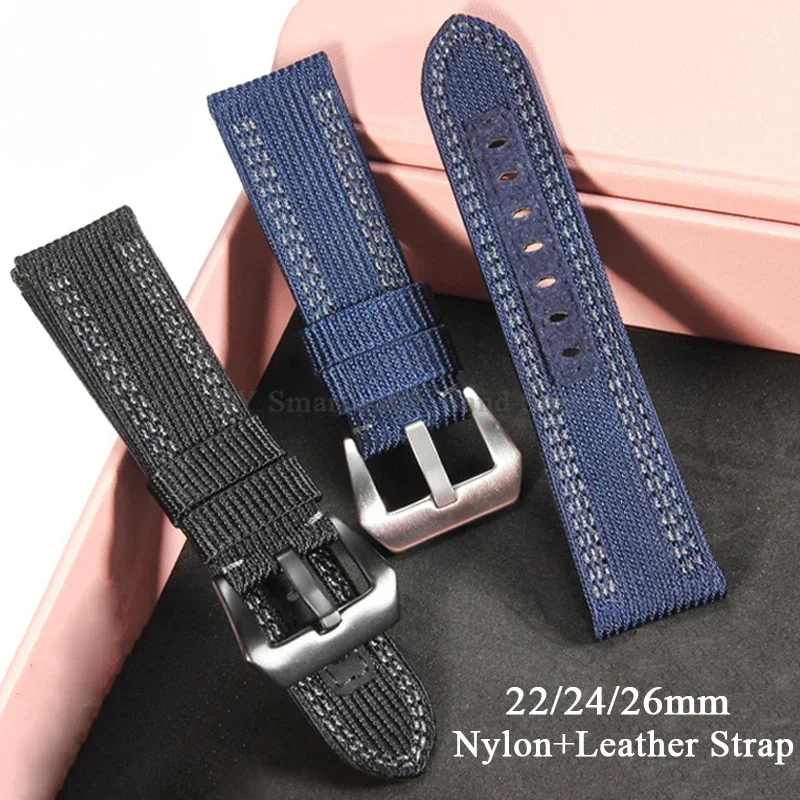 Cinturino Per Orologio In Nylon + Vera Pelle Da 24Mm Per Panerai Pam1122/753/1312/Pam00984/985 Bracciale Per Orologio Sportivo Da Donna Da Uomo