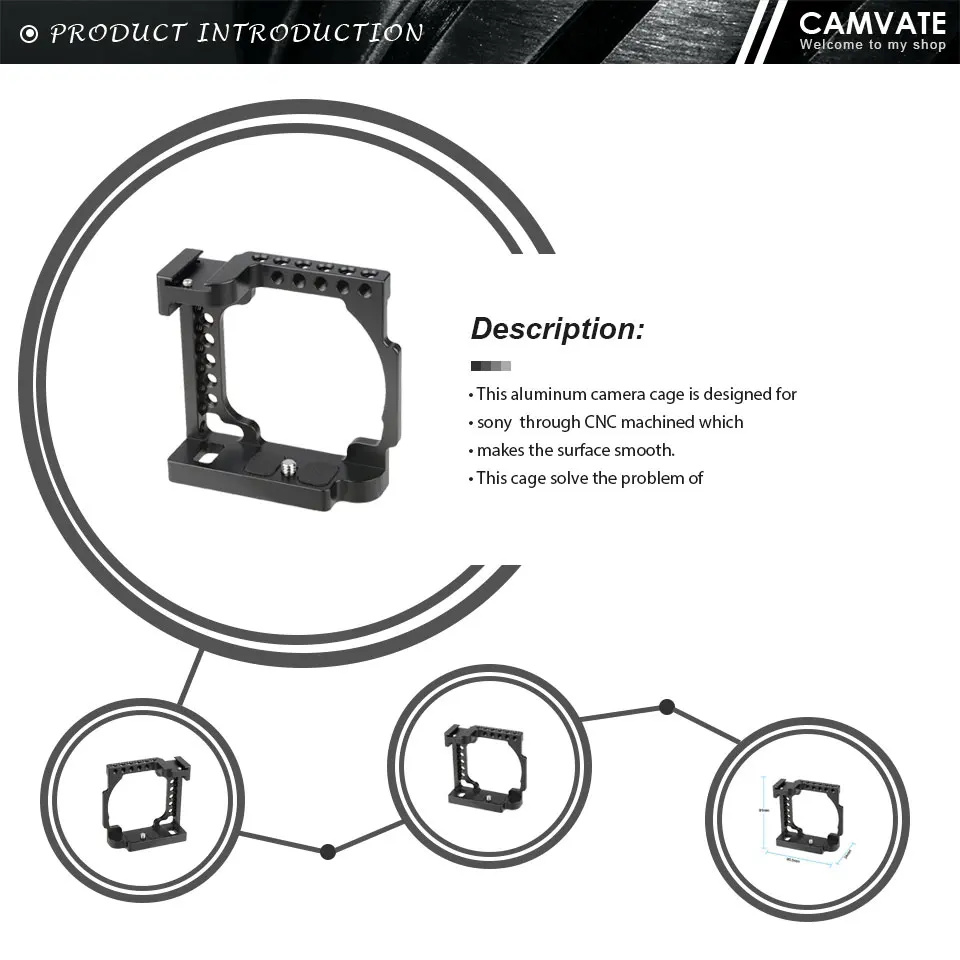 Camera Cage Rig With Cold Shoe Mount &1/4"-20 Threads For Sony A6600, A6500,A600