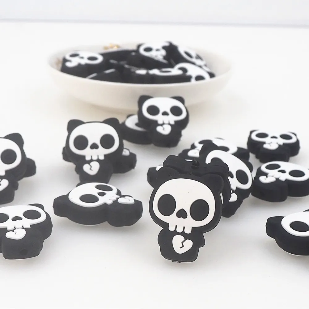 

Chenkai 10pcs Halloween Silicone Beads Skull Ghost Bat Pumpkin Beads Baby Chewable Dummy Necklace Pacifier Toy Gift Accessories