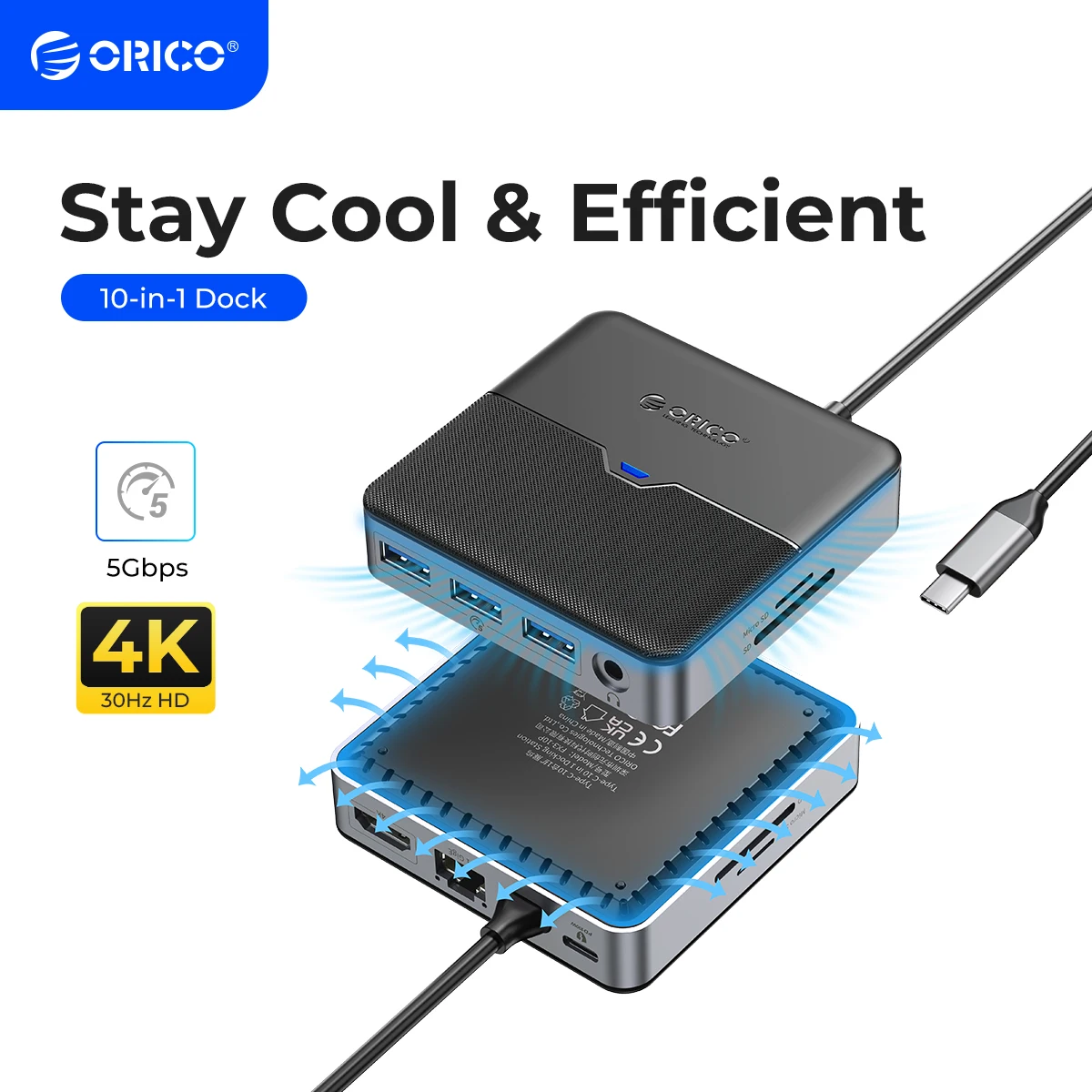 Orico tipo c Docking Station Usb 3.0 Hub 4k60hz Adaptador Rj45 pd Compatível com Hdmi para Macbook Ipad Air m1 Acessórios para pc Splitter