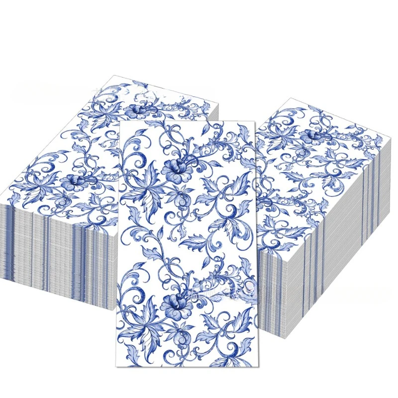 20pcs/Pac 33*40cm 2-Ply Chinese Style Celadon Porcelain Long Tissue Paper Party Disposable Paper Placemat Party Decoration