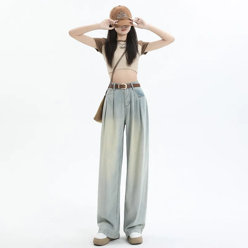

2023 American Vintage Casual Baggy High Waist Straight Jeans Pants Women's Y2k Wide Leg Grunge Streetwear Style Denim Trouser