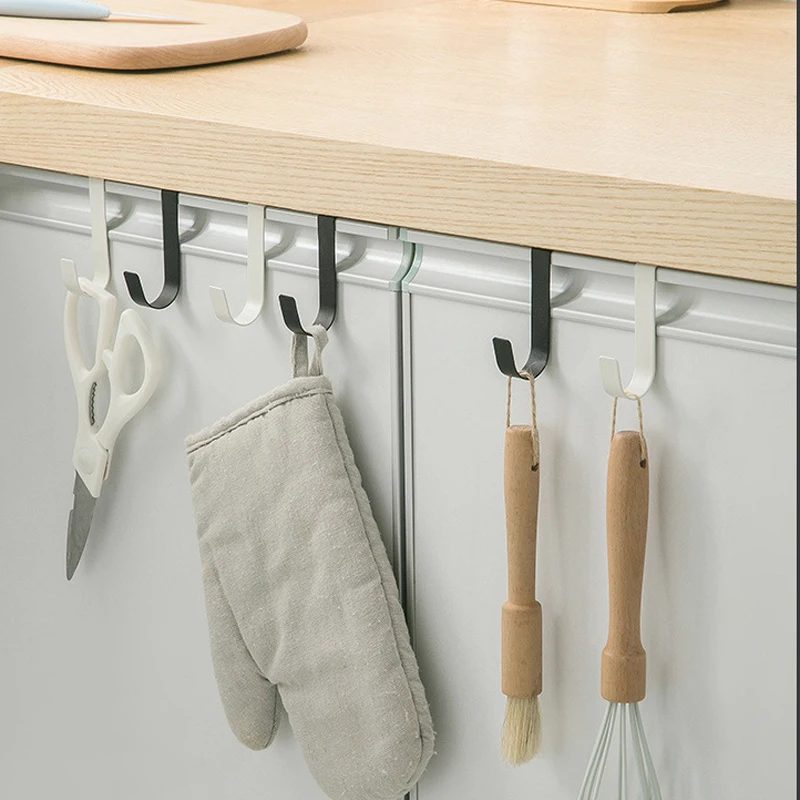 Metal Hooks Kitchen Cabinet Door Back Hook Bathroom Hanging Rack Clothes Coat Hat Towel Hanger Storage Hook Office Accessories
