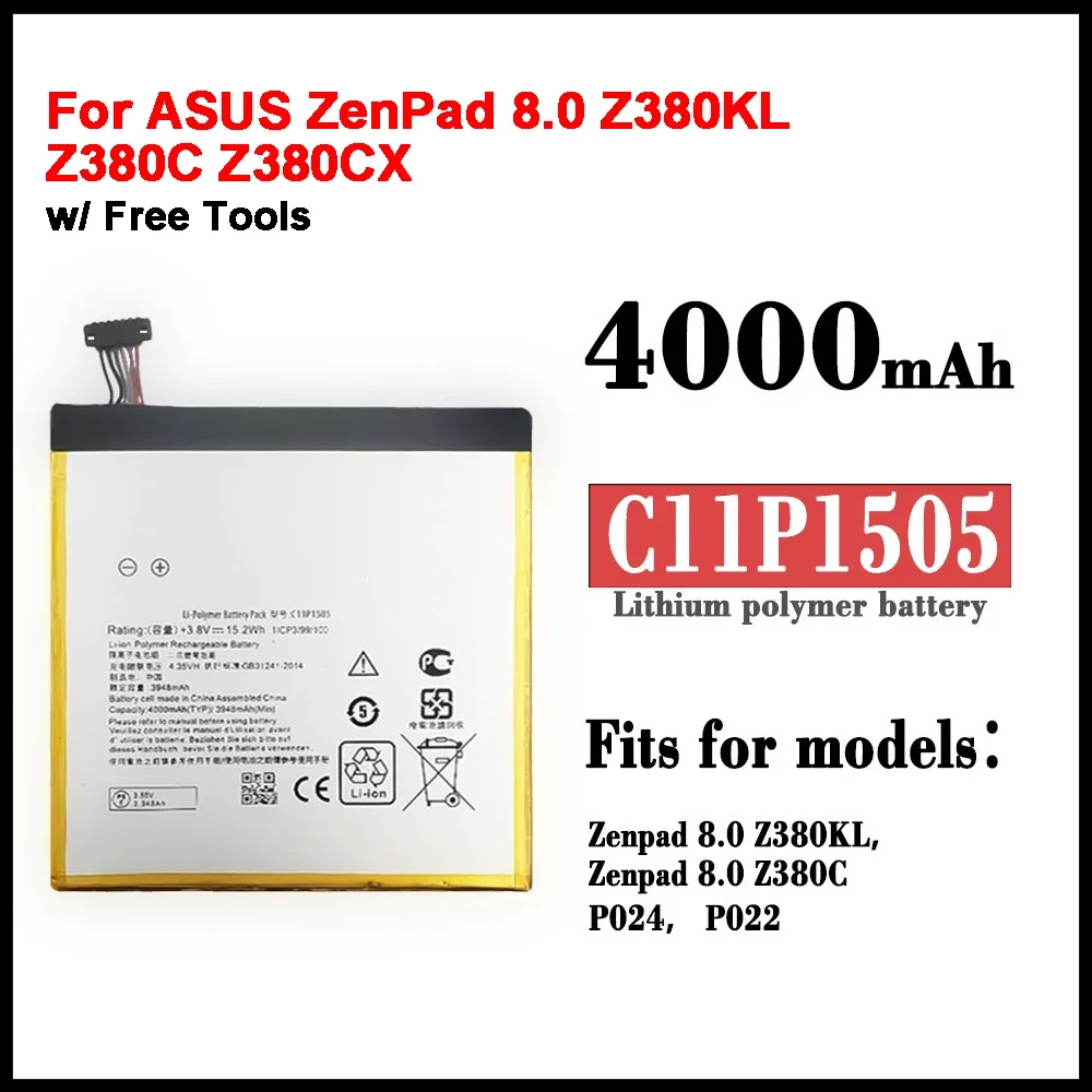 

Аккумулятор C11P1505 для планшетного ПК ASUS ZenPad 8,0 Z380KL Z380C Z380CX P022 P024 4000 мАч + Бесплатные инструменты