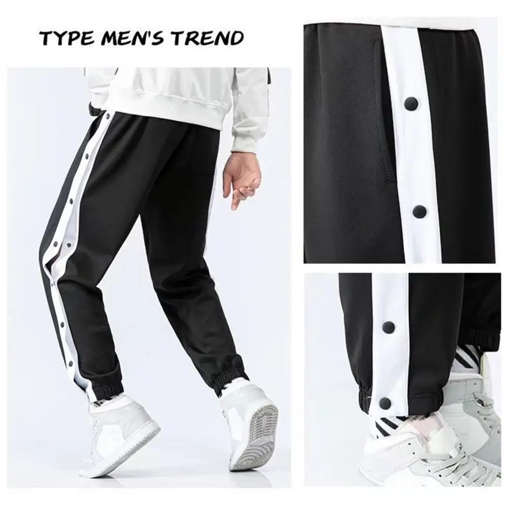 

Daily Sweatpants Men's Loose Fit Sport Pants with Side Button Closure Wide Leg Design Elastic Waist for Gym Training Jogging