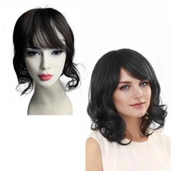 Satifresion 35cm Curly Hair Topper for Women 100% Brazlian Human Hair Clips on Hair Toppers for Women with Thin Hair