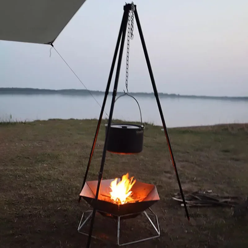Outdoor Camping Fire Pits Tripod Campfire Rack Portable Burning Fire Table Grill Stove Outdoor Camping Cooker Grill Stand C
