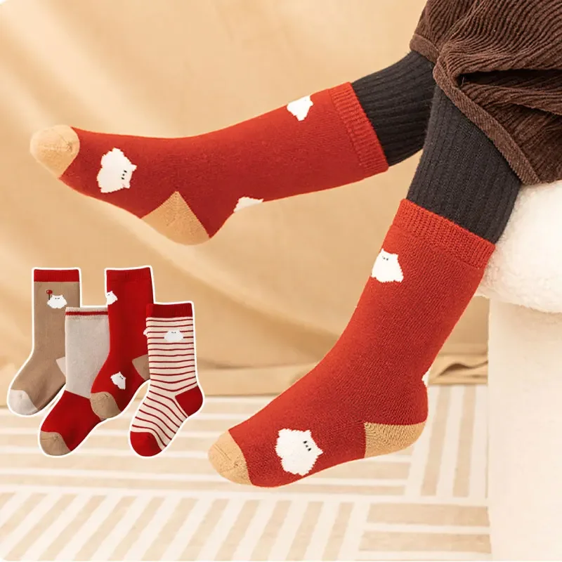 

Winter Thicken Cotton Terry Striped Stocking Cute Children Home Stitch Mid-calf Thermal Long Socks for Boy Girl Baby Accessories