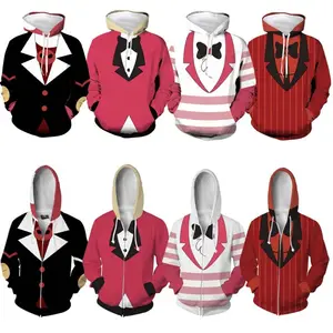 Hazbin Costume Charlie Morningstar Cosplay Coat Hoodie Hell Hotel Hoodie Alastor Hooded Zippered Jacket Unisex Size